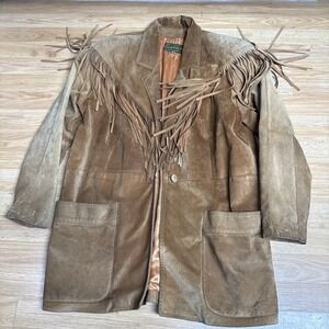 Vintage 70s Danier Suade Leather Fringe Western Pioneer Hippie Jacket Men's S